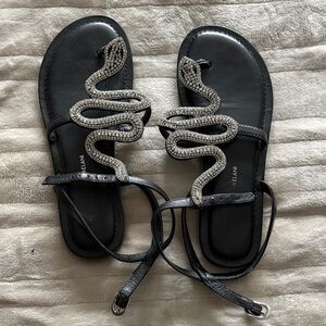 Embellished Black Snake-Accent Women's Sandals